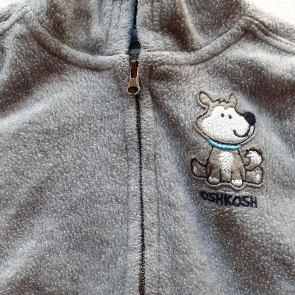 Oshkosh Boys Jacket Sweatshirt Gray Fleece Hoodie Dog 18 Months